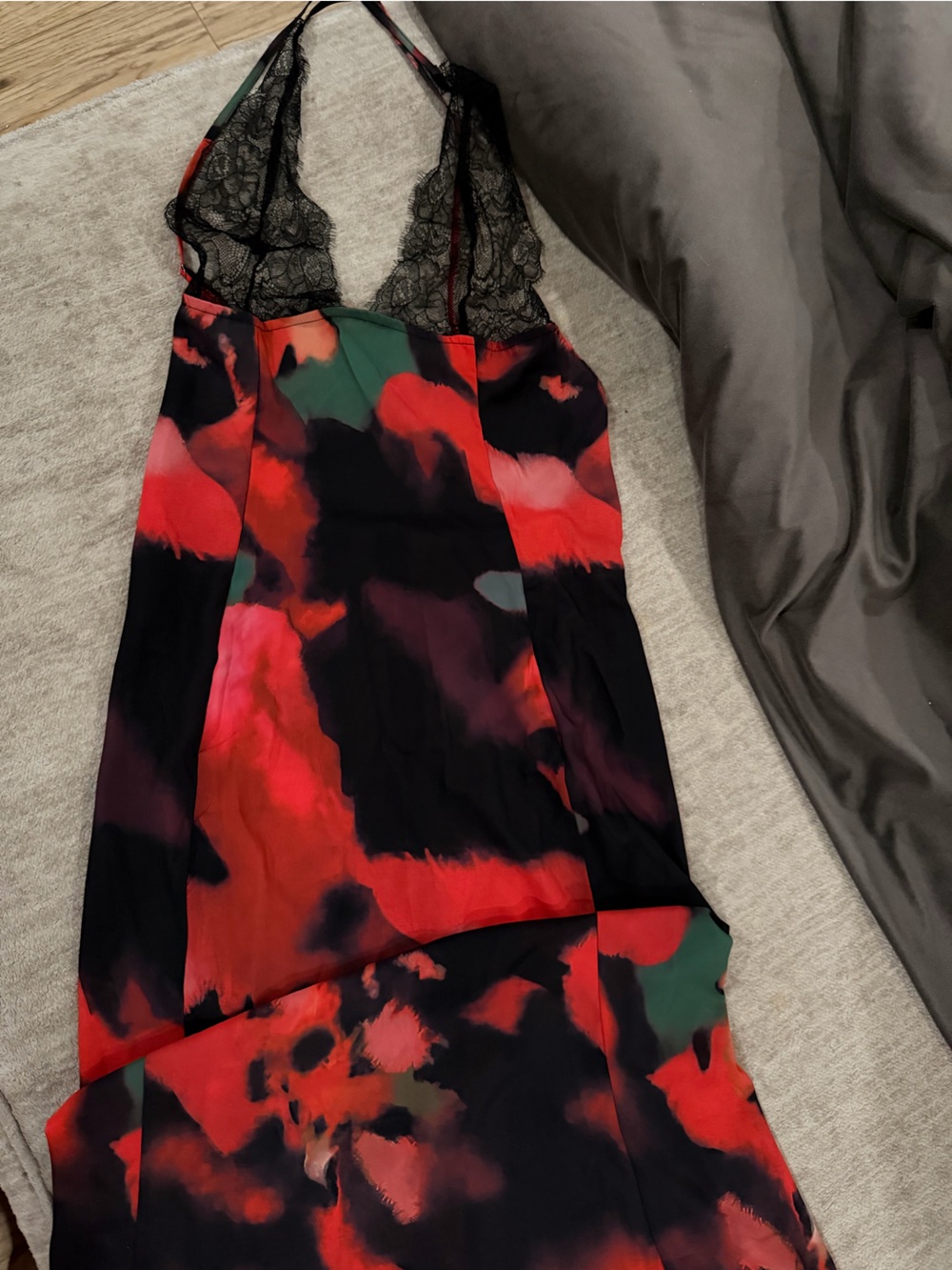 Amazon Red and Black Floral Lace Maxi Dress